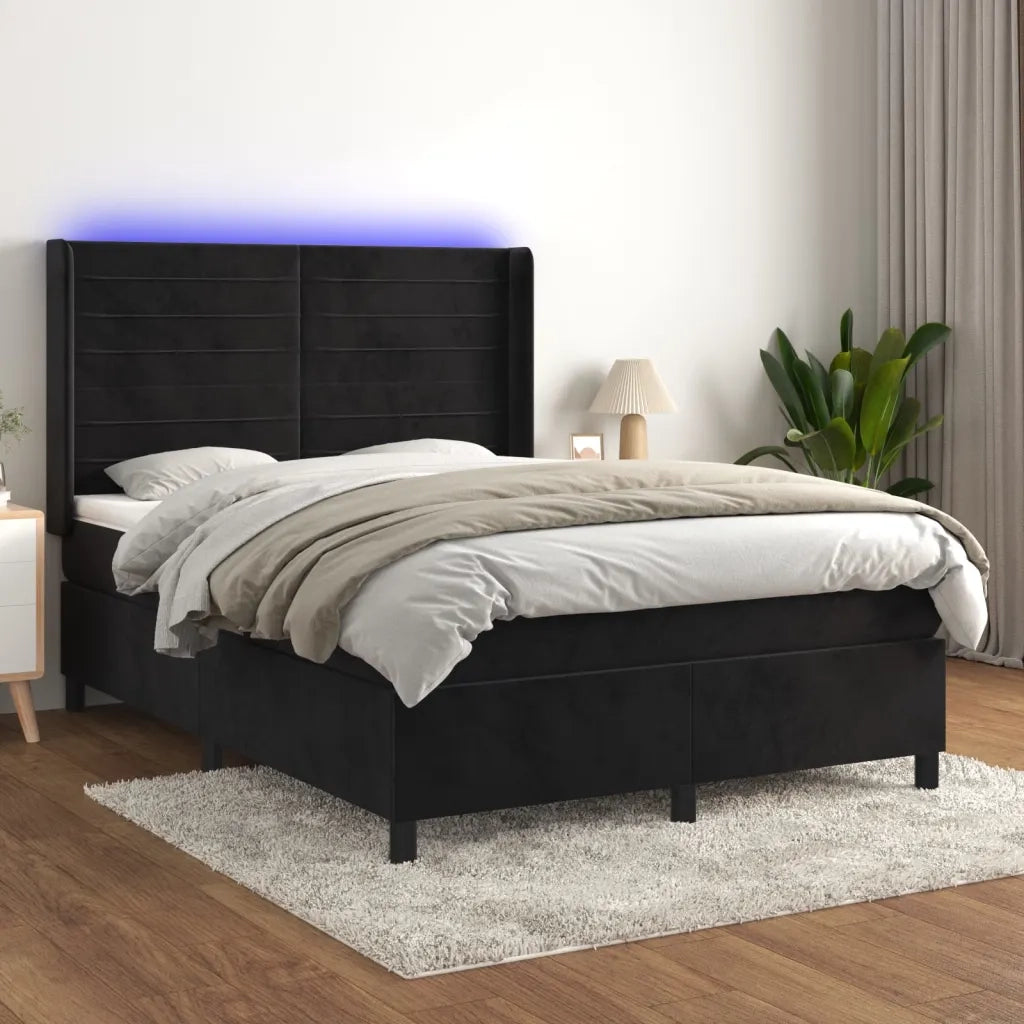 Letto a Molle con Materasso e LED Nero 140x190 cm in Velluto 3139621