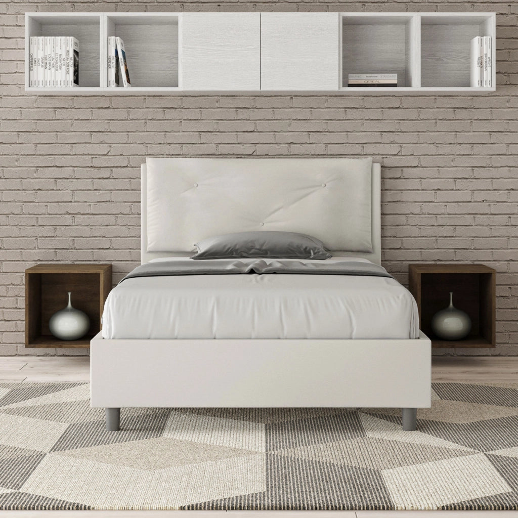 BS COM Letto una piazza e mezza senza rete imbottito 120x190 similpelle bianco