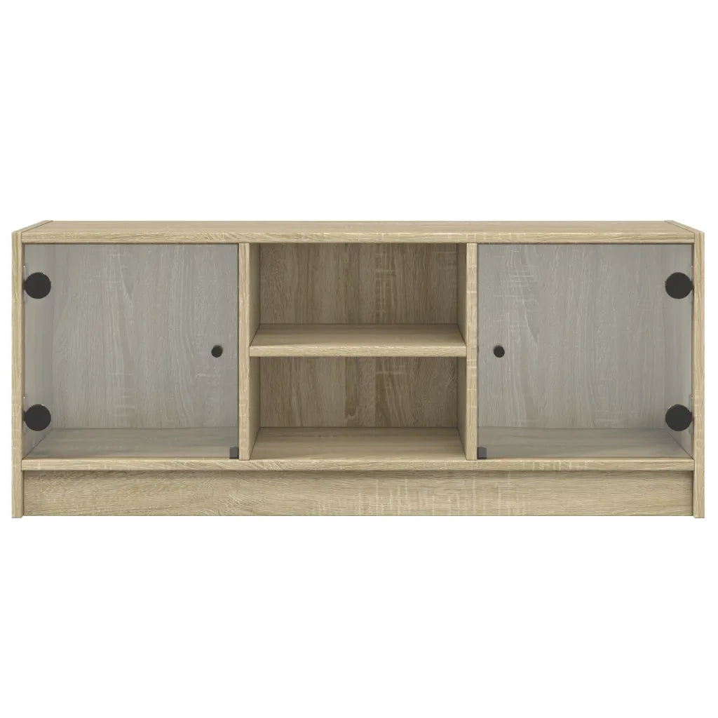 Mobile Porta TV con Ante-Mobile per TV-Credenza TV in Vetro Rovere Sonoma 102x37x42 cm 488962