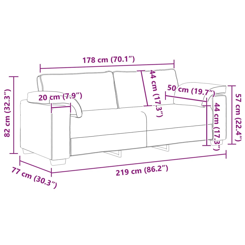 Divano 3-Persone Grigio chiaro 220 cm Tessuto 4105237