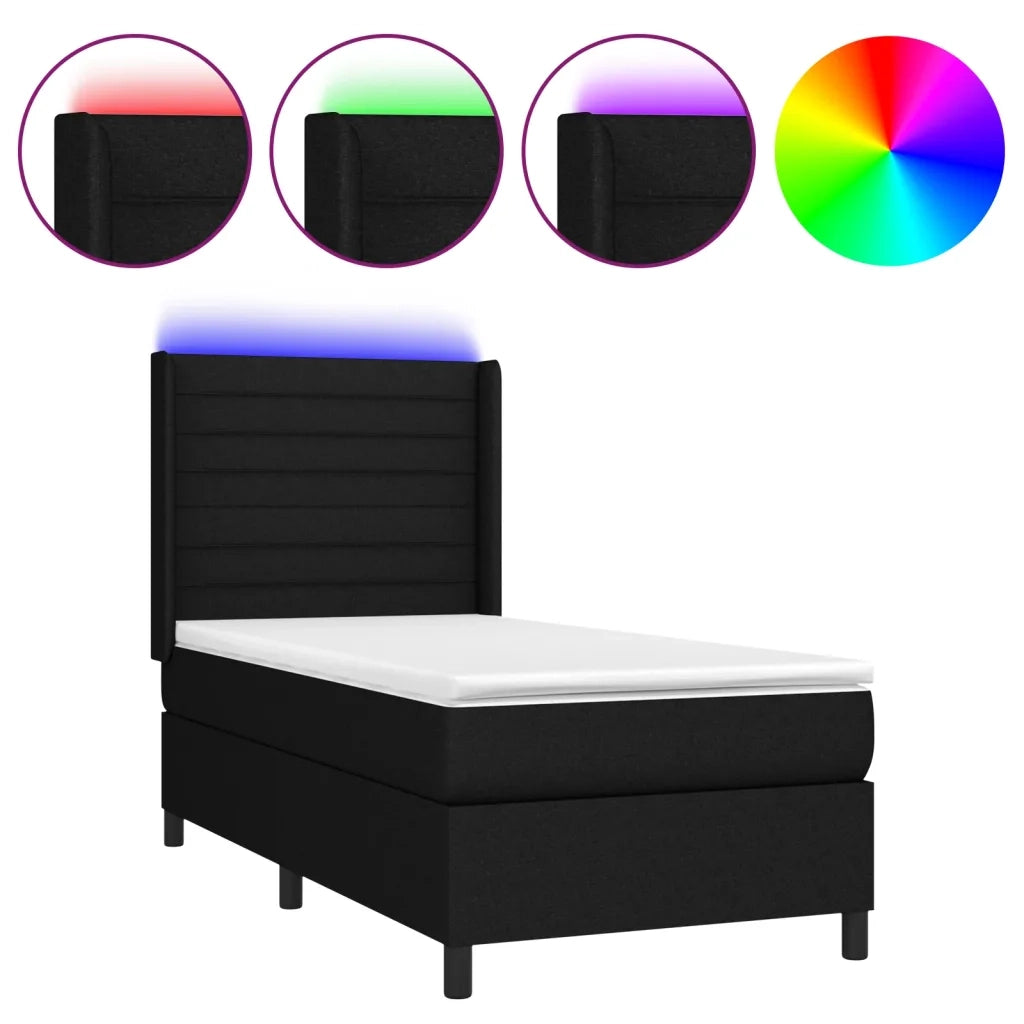 Letto a Molle con Materasso e LED Nero 80x200 cm in Tessuto 3138351