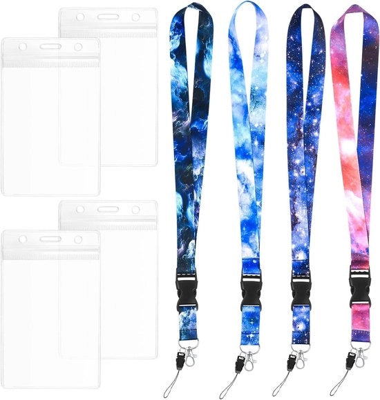 Set di 4 chiavi con morsa per tessera di riconoscimento e telefono cellulare.