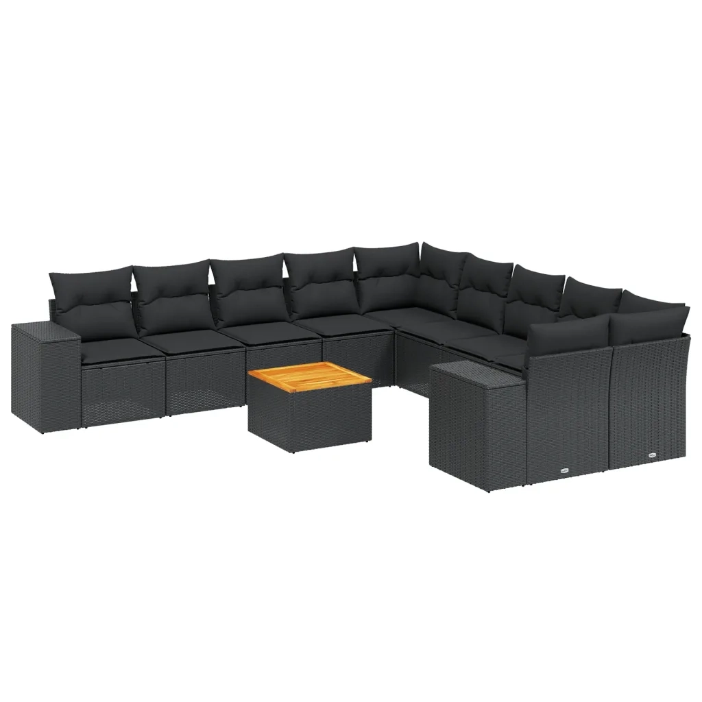 Set Divani da Giardino 11 pz con Cuscini in Polyrattan Nero 3225635