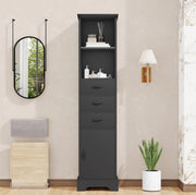 Mobile bagno 38x26x172.5 cm con cassetti e ripiani regolabili in MDF nero
