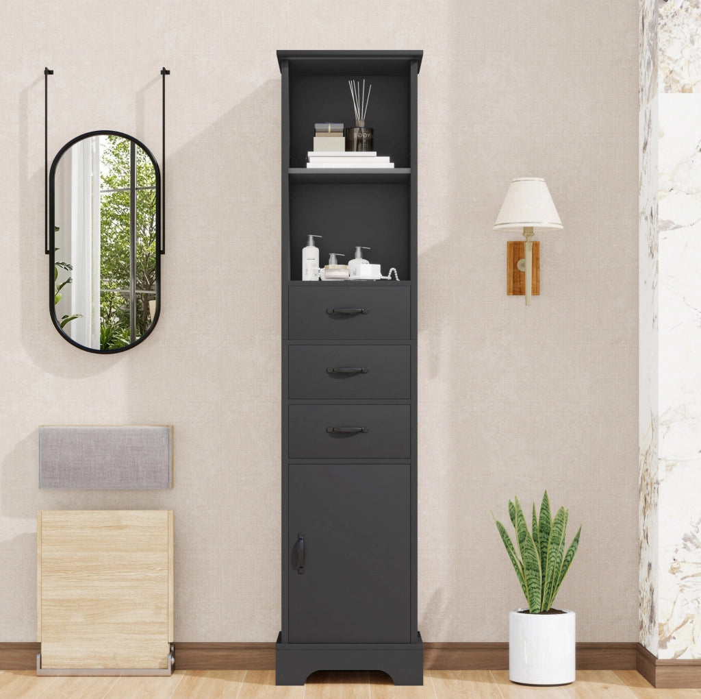 Mobile bagno 38x26x172.5 cm con cassetti e ripiani regolabili in MDF nero