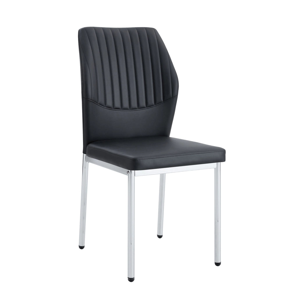Set 4 Sedie da Pranzo ¨C MINIMAL ¨C Similpelle Nera, Gambe in Metallo Argento