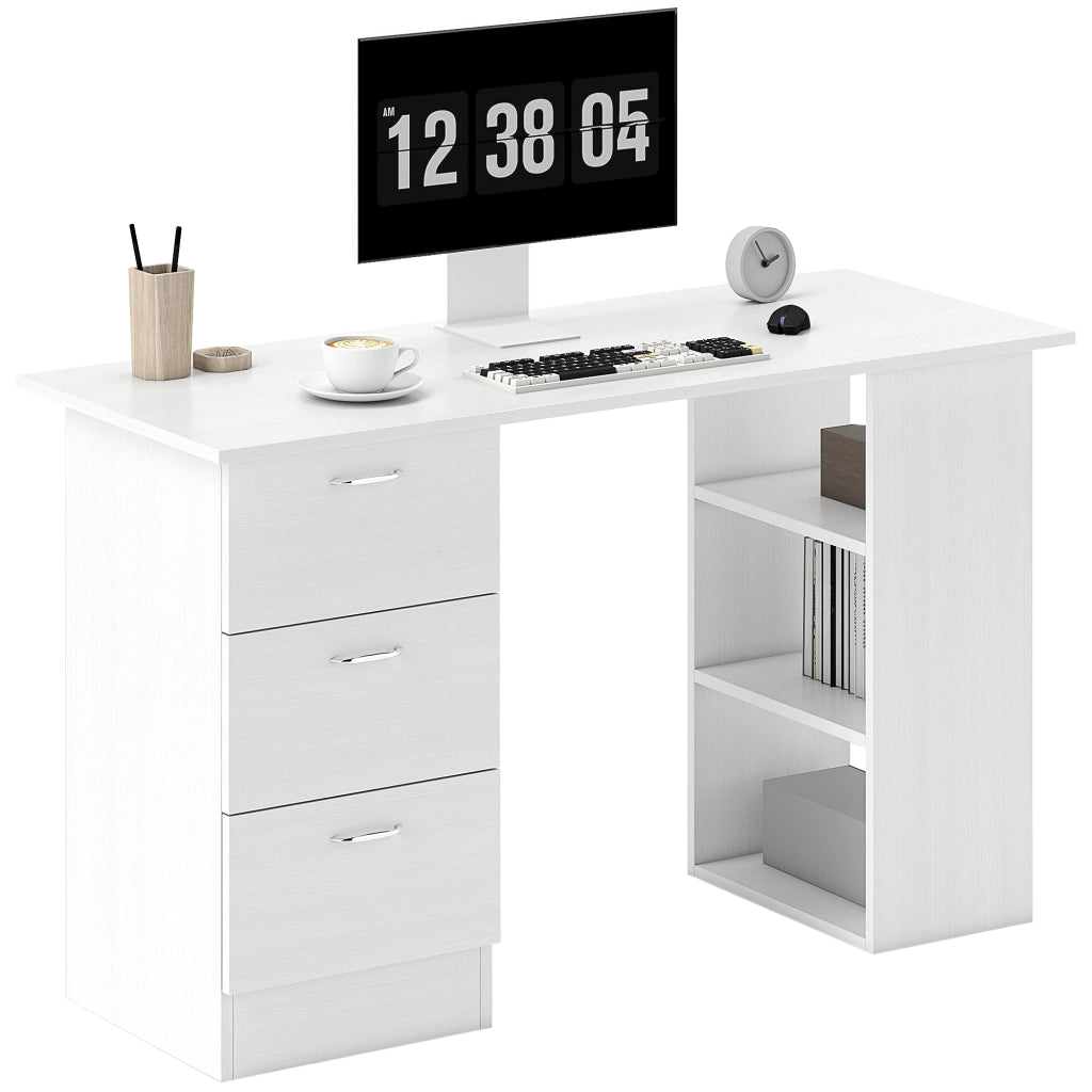 Scrivania per computer con cassetti e ripiani ¨C Xylo ¨C legno bianco 120x49x72cm