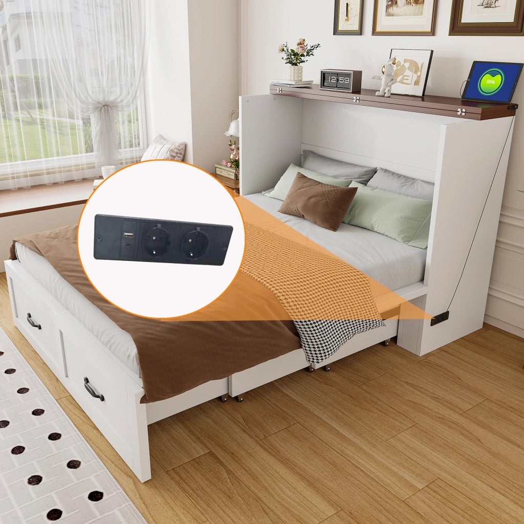 LETTO a scomparsa 140x200 cm Legno e metallo Bianco