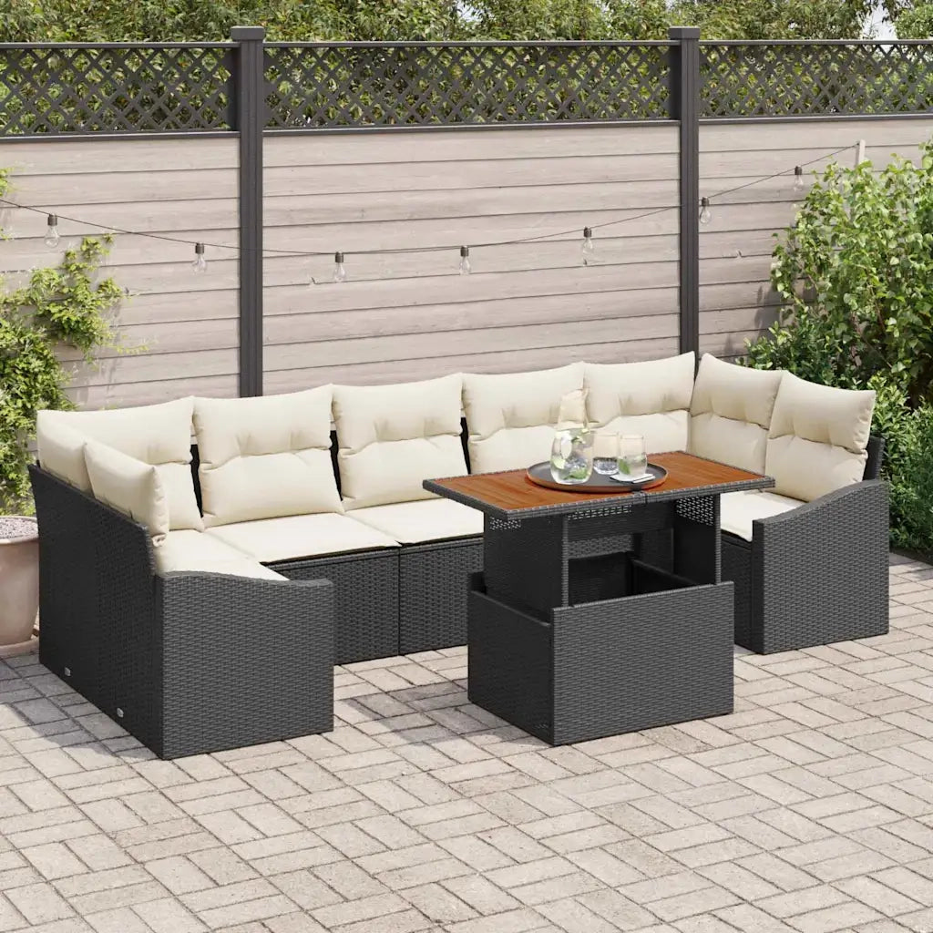 Set Divano da Giardino con cuscino 8 pcs Nero e Beige 3358539