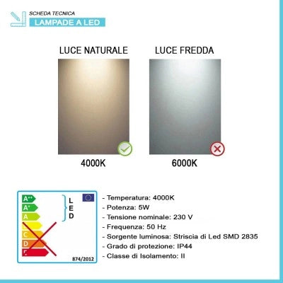 Specchio LED 60x90 cm reversibile con angoli raggiati e luce naturale