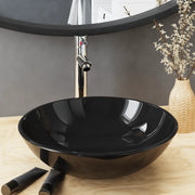 Lavandino-Lavabo-Lavello Bagno con Rubinetto e Piletta in Vetro Temperato Nero 657807