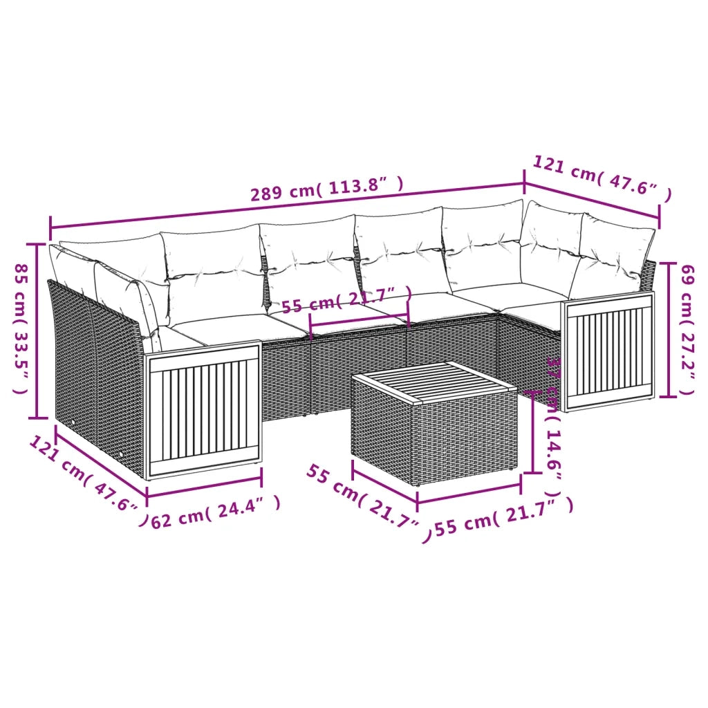 Set Divani da Giardino con Cuscini 8 pz Nero in Polyrattan 3259893