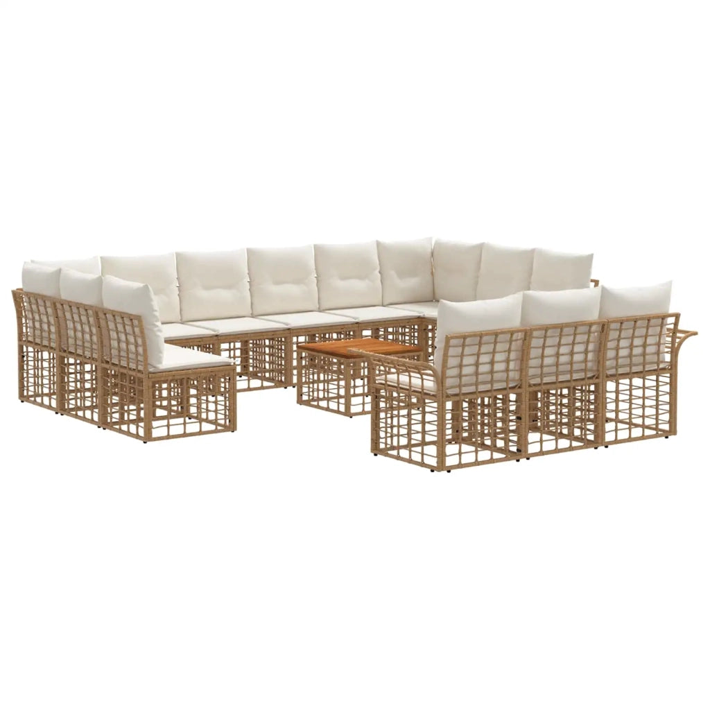 Set di divani da esterno 14 pz Naturale e Bianco Crema 3437792