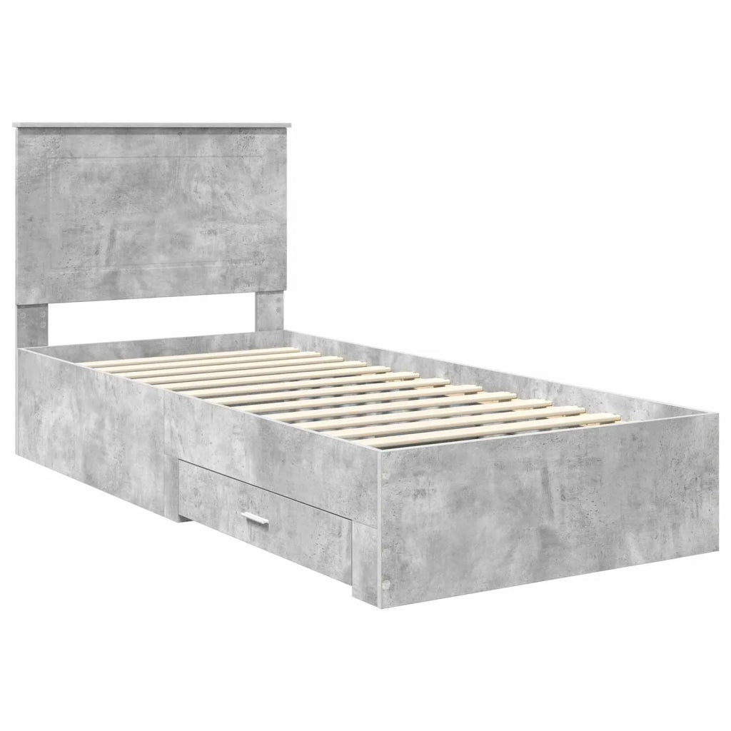 Letto singolo | Letto per adulti | Struttura del letto con testiera Grigio cemento 90 x 200 cm