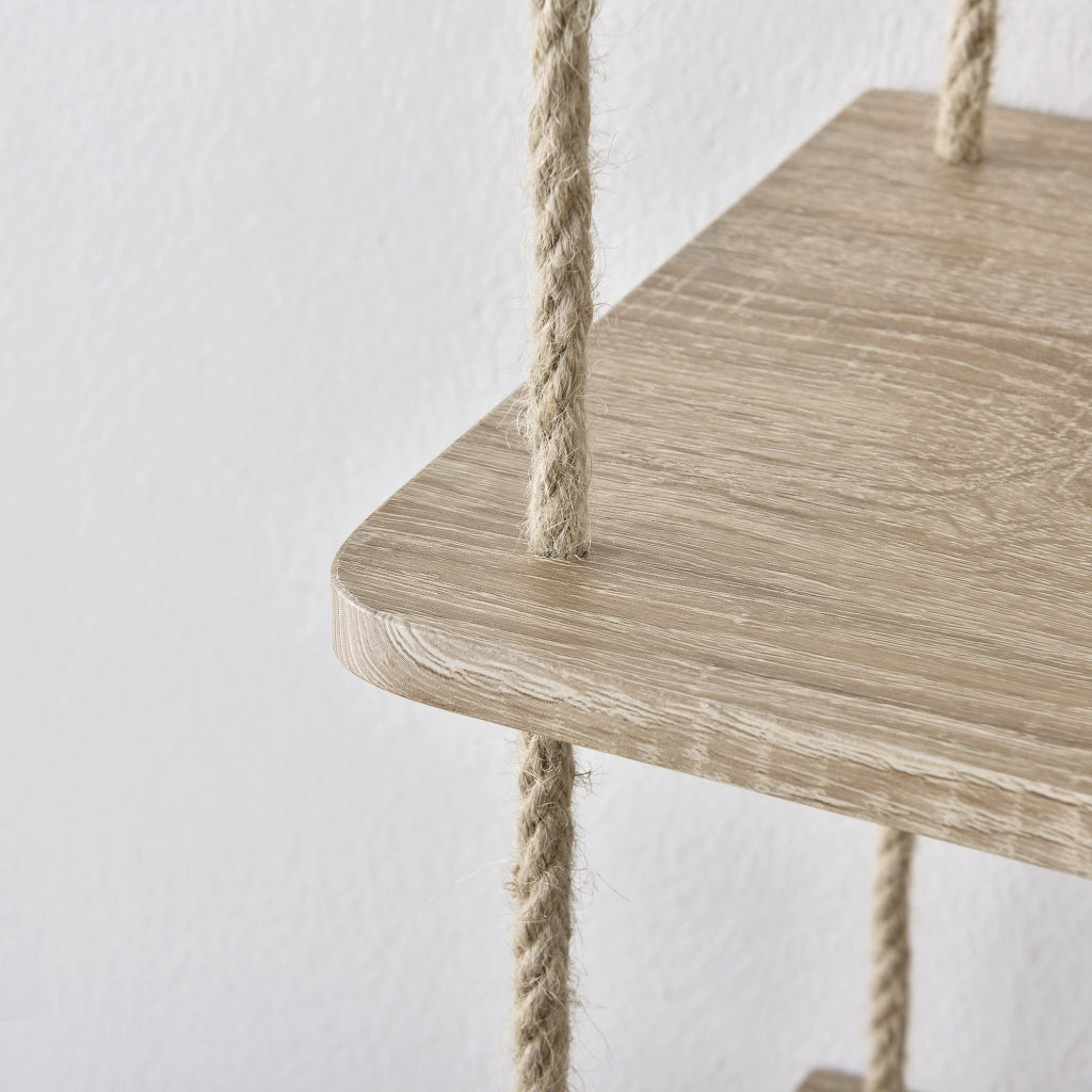 Scaffale da Parete Ösel a 3 Ripiani Sospesi con Corde - Effetto Legno [en.casa]