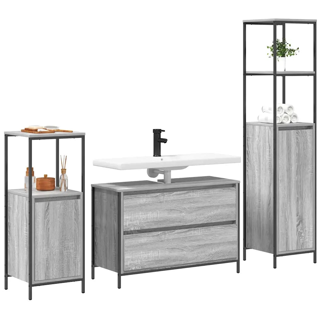 Set di mobili per il bagno con cassetto 3 pcs Grigio Sonoma 3328362
