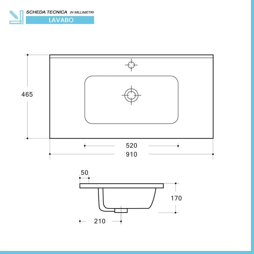 Mobile bagno sospeso 90 rovere bianco con lavabo e pensile Nadia