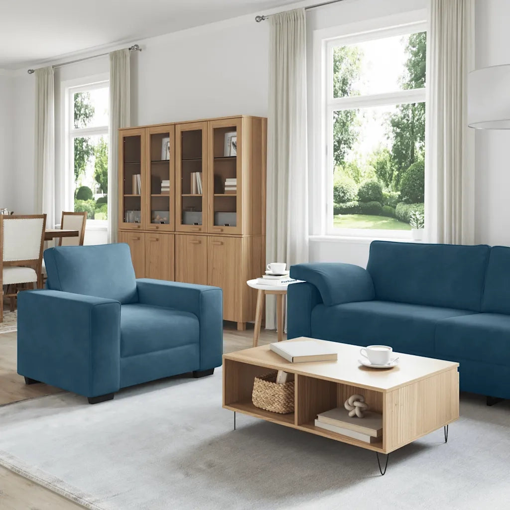 Set di Divani 3 pz con Cuscini Blu in Velluto 3324676