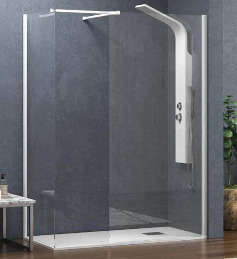 Doccia Due Pareti Walk in Profili bianchi H200cm 8mm Anticalcare - 90cm - 100cm