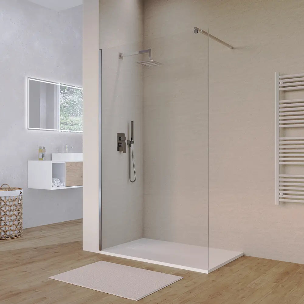 Doccia walk-in 110 cm vetro 8mm anticalcare trasparente h200 profili cromo | Keros