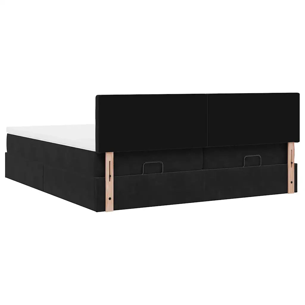 Struttura Letto Pouf con Materassi Nero 180x200 cm in Velluto 3312112