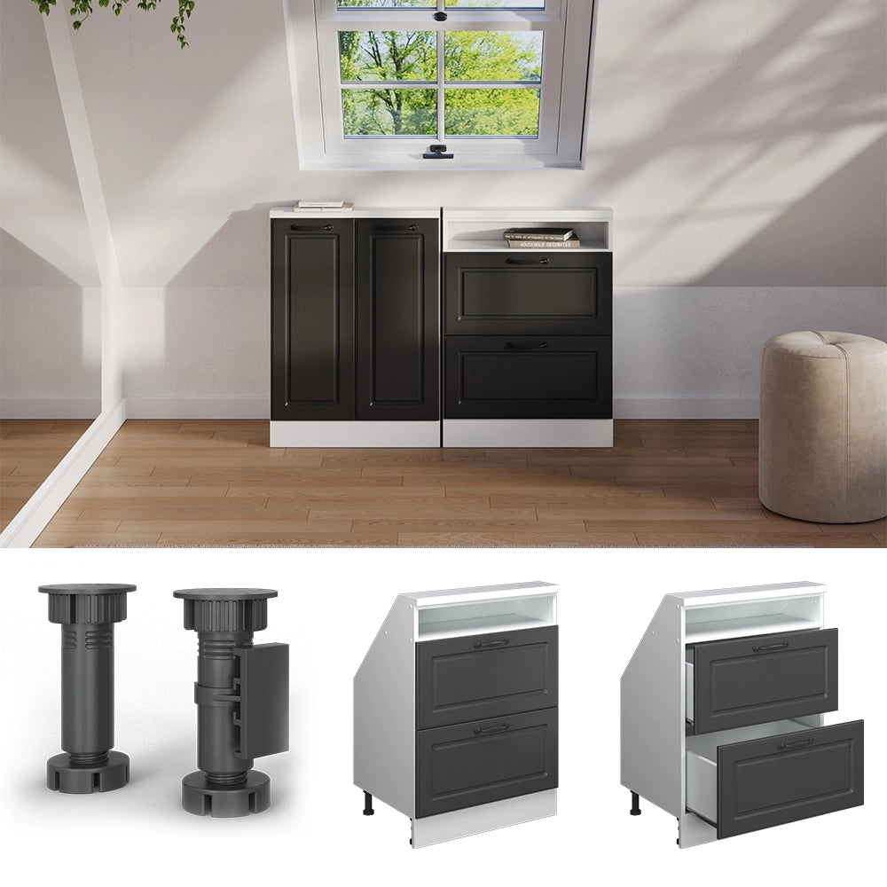 Mobile sottotetto Rion Antracite rustico/Bianco con 2 cassetti Vicco