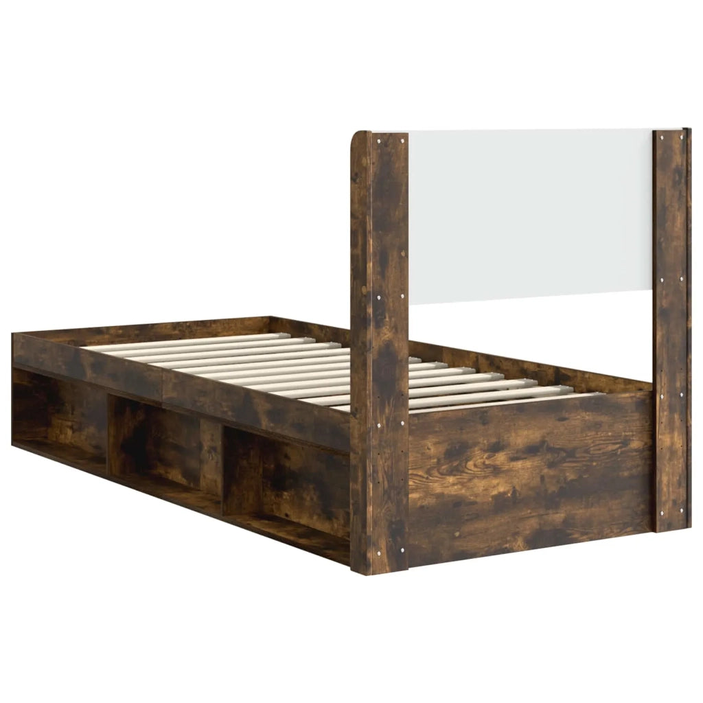 Letto singolo | Letto per adulti | Struttura del letto con stoccaggio e testata Rovere Fumo
