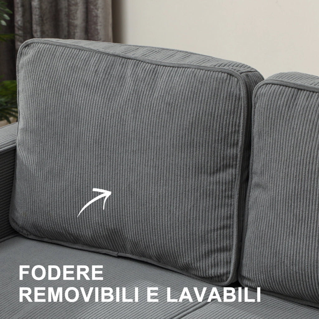 Divano 2 Posti Tessuto Velluto con Contenitore e Cuscini ¨C Minimal ¨C Grigio 140x63x79 cm