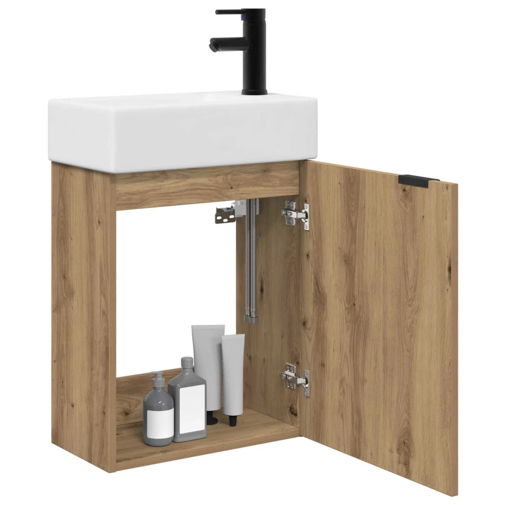 Mobile Bagno | Armadio da bagno con rubinetto Rovere Artigianale