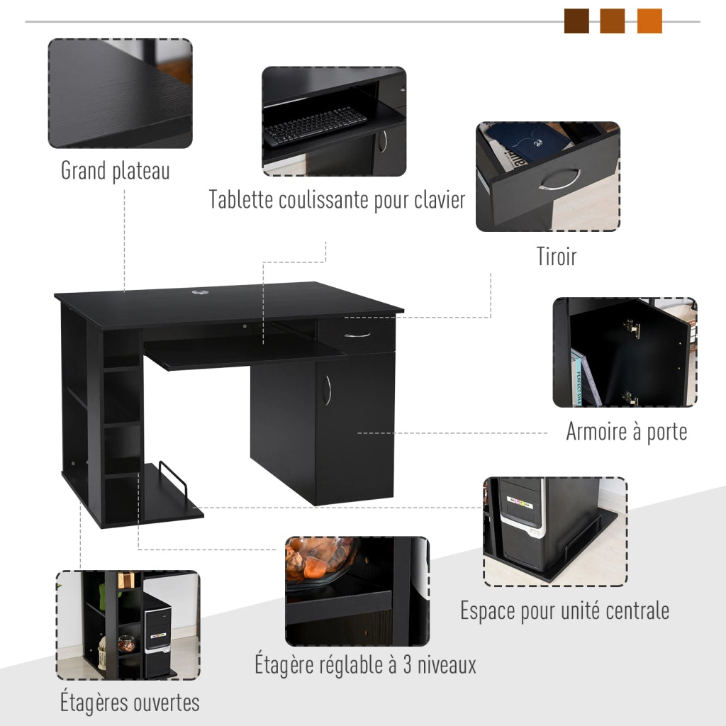Scrivania per computer con cassetto e ripiano ¨C Minimal ¨C Nero 120x60x74 cm