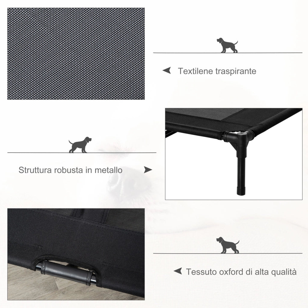 Brandina per Cani Grandi con Borsa di Trasporto 92x76x18 cm in Metallo e Tessuto Oxford Nero