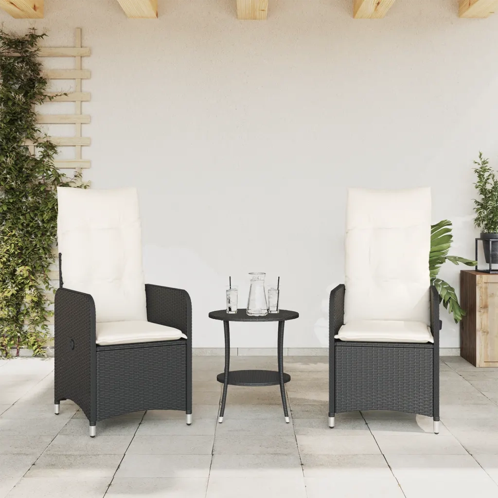 Sedie da Giardino Reclinabili 2 pz | Sedie da Esterno con Tavolo in Polyrattan