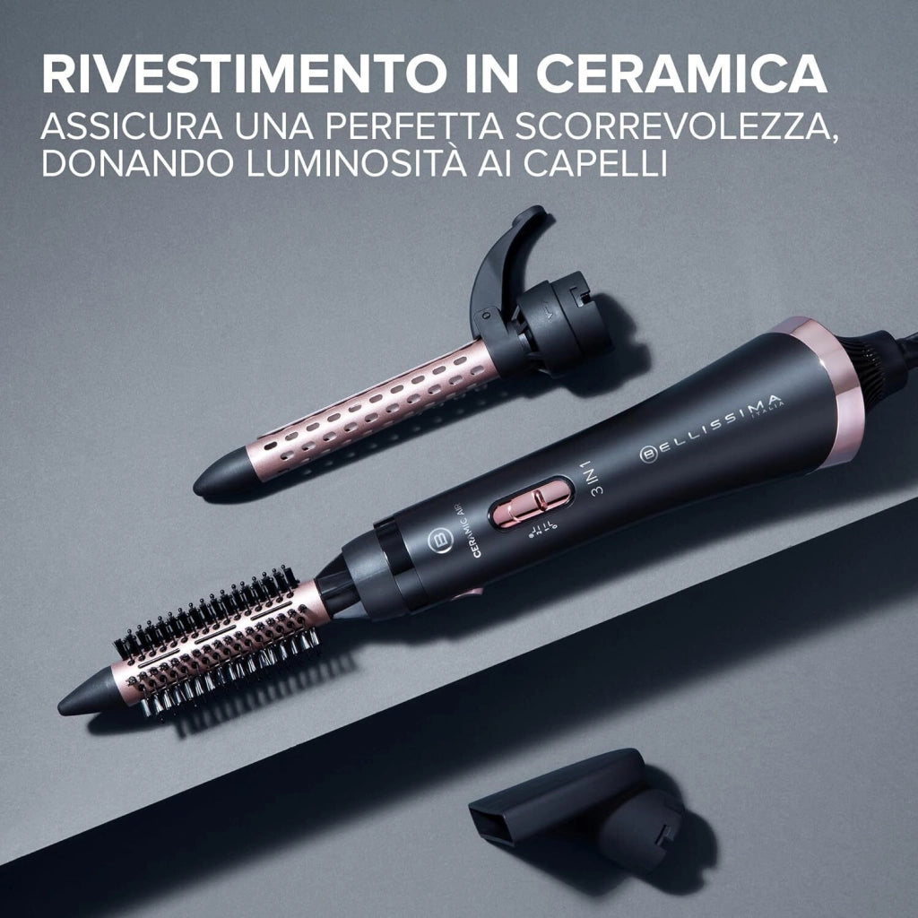 Bellissima Imetec 11886 Ceramic Air Modellatore aria calda 3 in 1 800 W 2 temperature 2 velocita' rivestimento ceramico getto aria fredda colore Nero Rosa