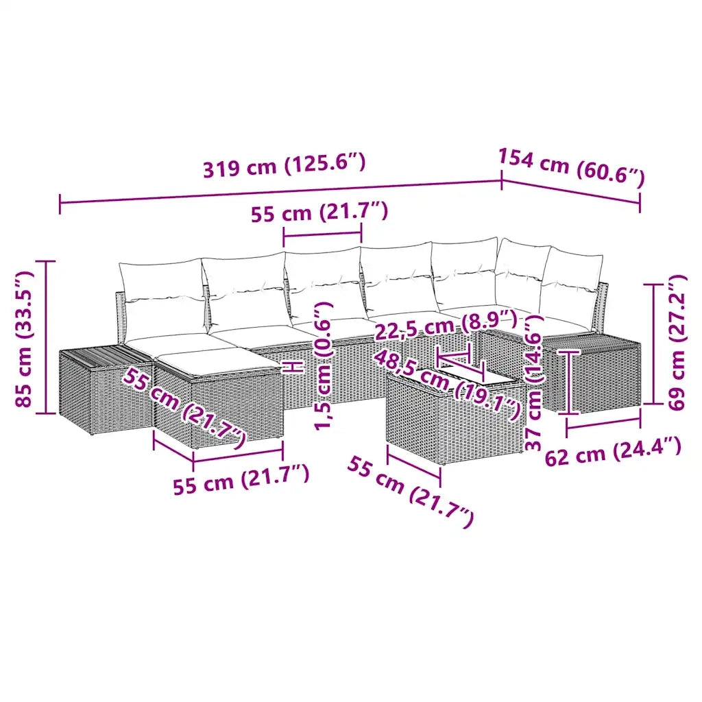 Set Divano da Giardino con cuscino 8 pcs Grigio polyrattan 3347159