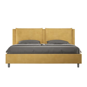 BS COM Letto matrimoniale king size senza rete imbottito 170x210 microfibra ocra