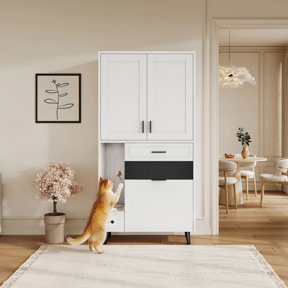 Mobile Multifunzionale per Gatti con Cassetti e Cuccia ¨C MINIMAL ¨C Legno con Ripiani Regolabili