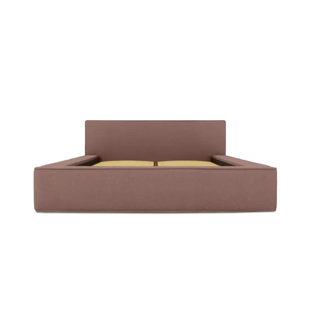 Letto contenitore VELORA – Terracotta bouclé – 160x200 cm – Tessuto velluto morbido – Rete sollevabile – Spazio di immagazzinamento integrato