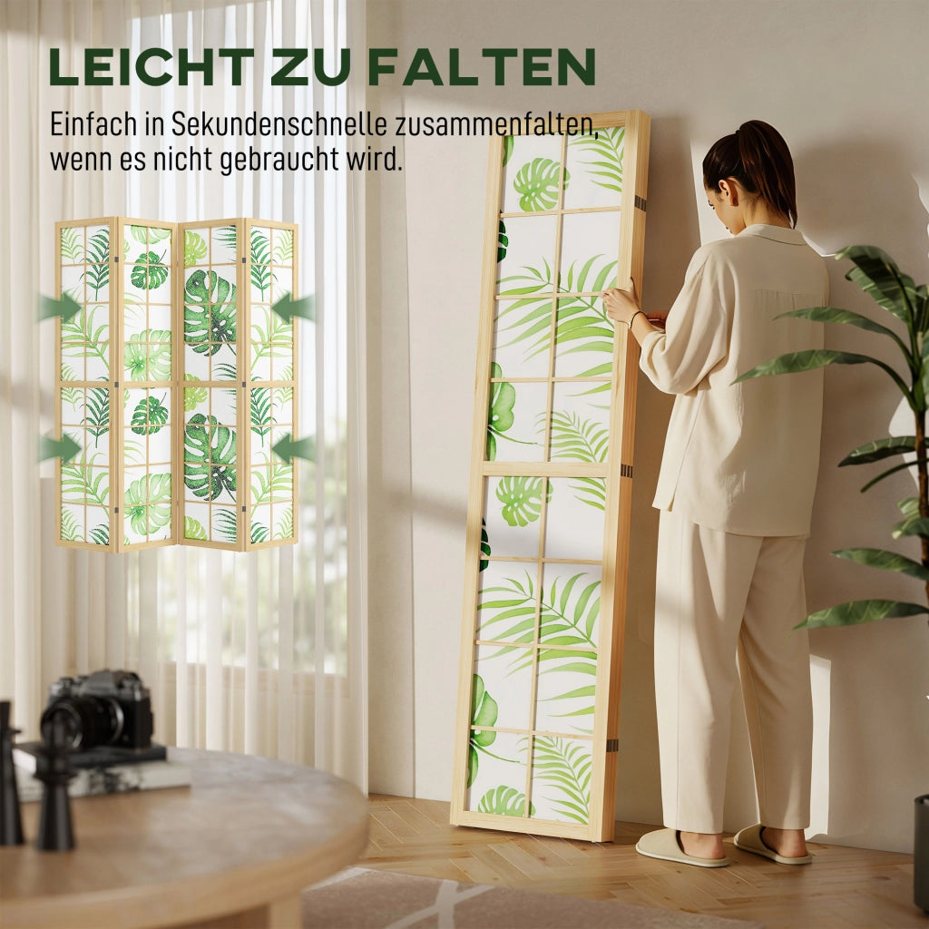 Paravento pieghevole 4 pannelli ¨C Xylo ¨C legno, design tropicale boho, verde