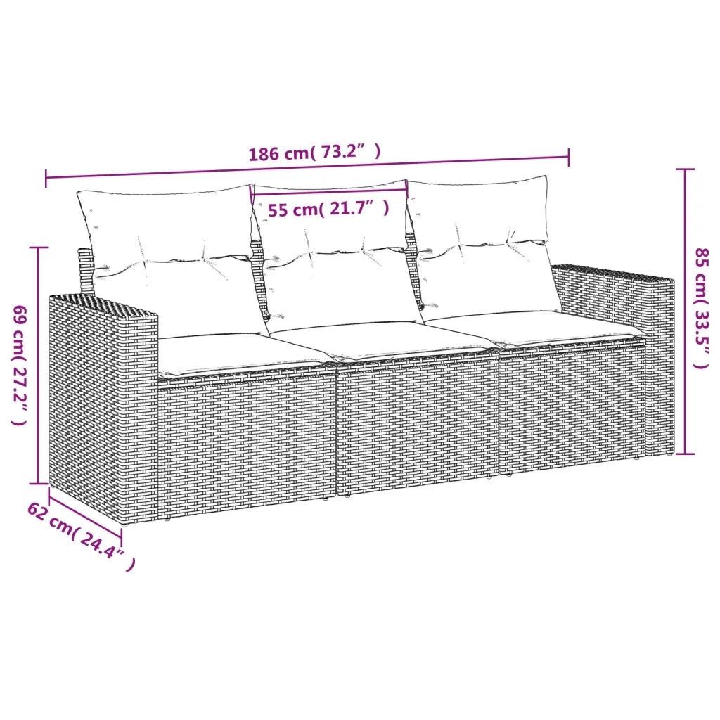 Set Divano da Giardino 3pz | Set Salotto da Giardino con Cuscini Grigio Chiaro Polyrattan