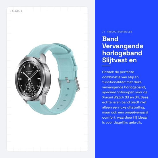 Cinturino per orologio - Alternativo - Resiste allo scorrimento e all'usura - Blu - Pelle autentica - Adatto per Xiaomi Watch S3 e Watch S4
