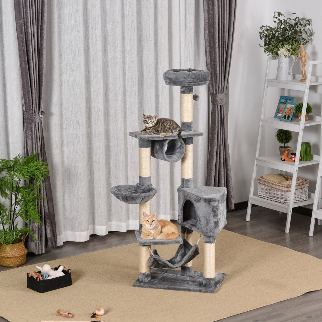 EasyComfort Tiragraffi per Gatti con Cuccia, Amaca, e Pali in Sisal, Grigio