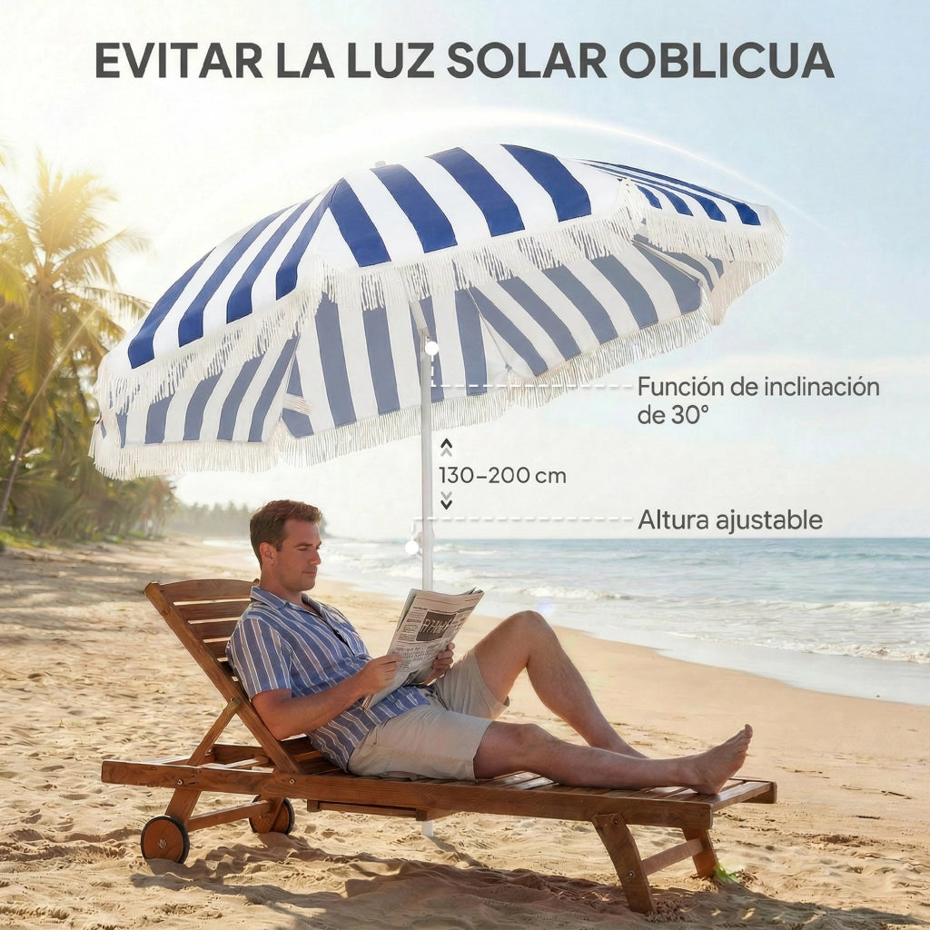 Ombrellone da Giardino con Frange ¨C Minimal ¨C Blu e Bianco ?180 cm