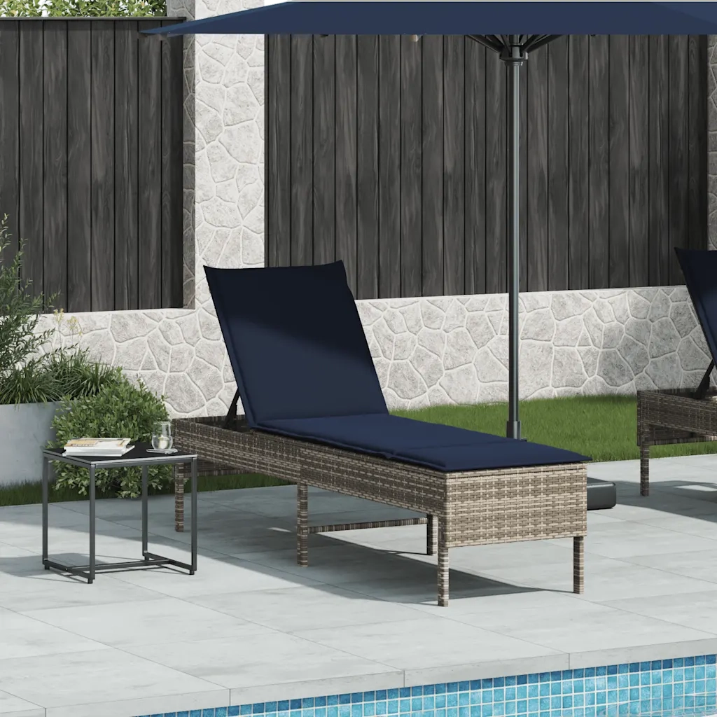 Lettino Prendisole con Cuscino Grigio 55x200x44cm in Polyrattan 4104106