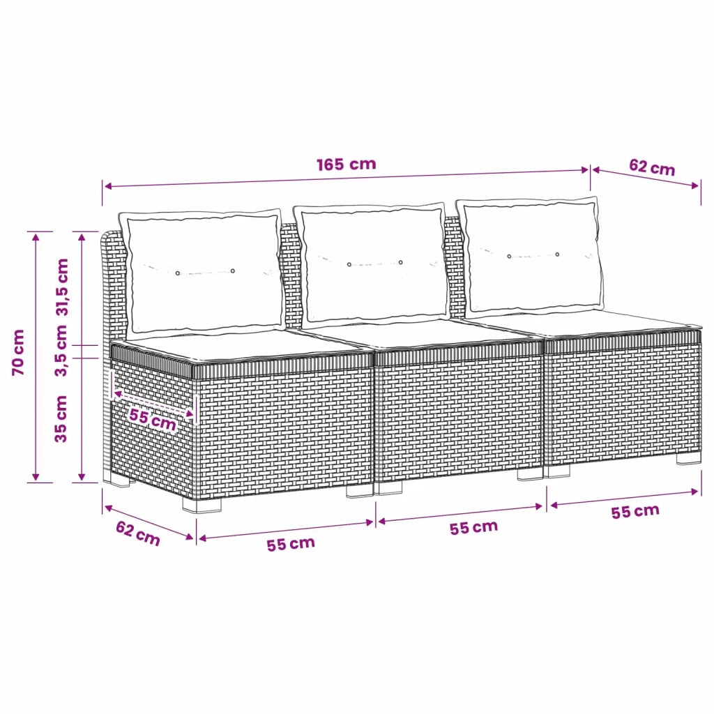 Divano da esterno-Divano da Giardino 3 posti con cuscini in look rattan PP 630700