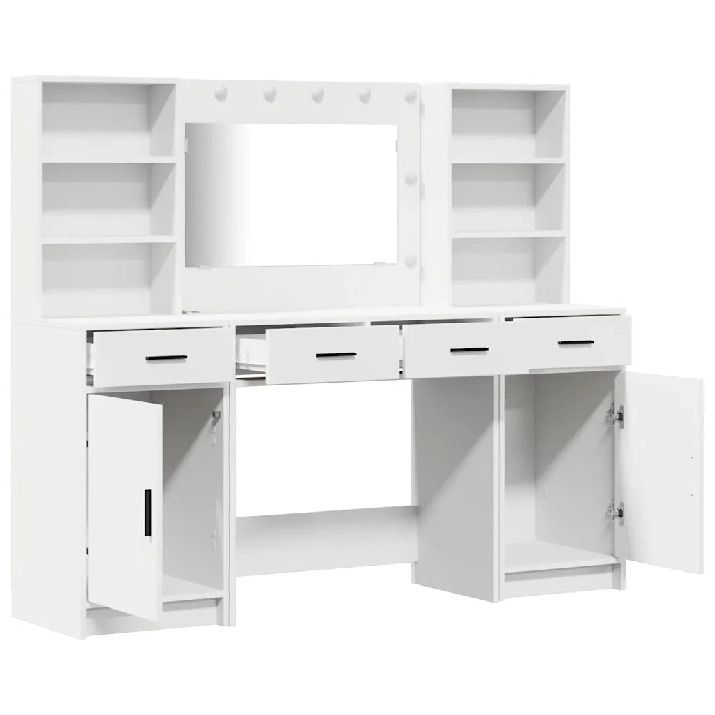 Set da Toeletta | Tavolo da Trucco con LED 3 pz Bianco Legno multistrato