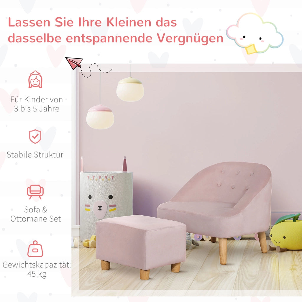 Poltrona con pouf per bambini 3-5 anni ¨C zephmum ¨C rosa velluto 51x51x50 cm