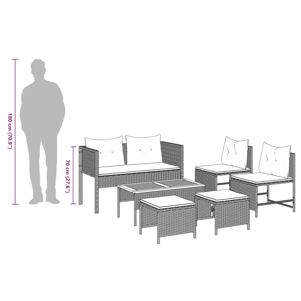 Set Divano da Giardino 6 pz-Sofa da Giardino-Divanetto da esterno Grigio e Blu Navy polyrattan