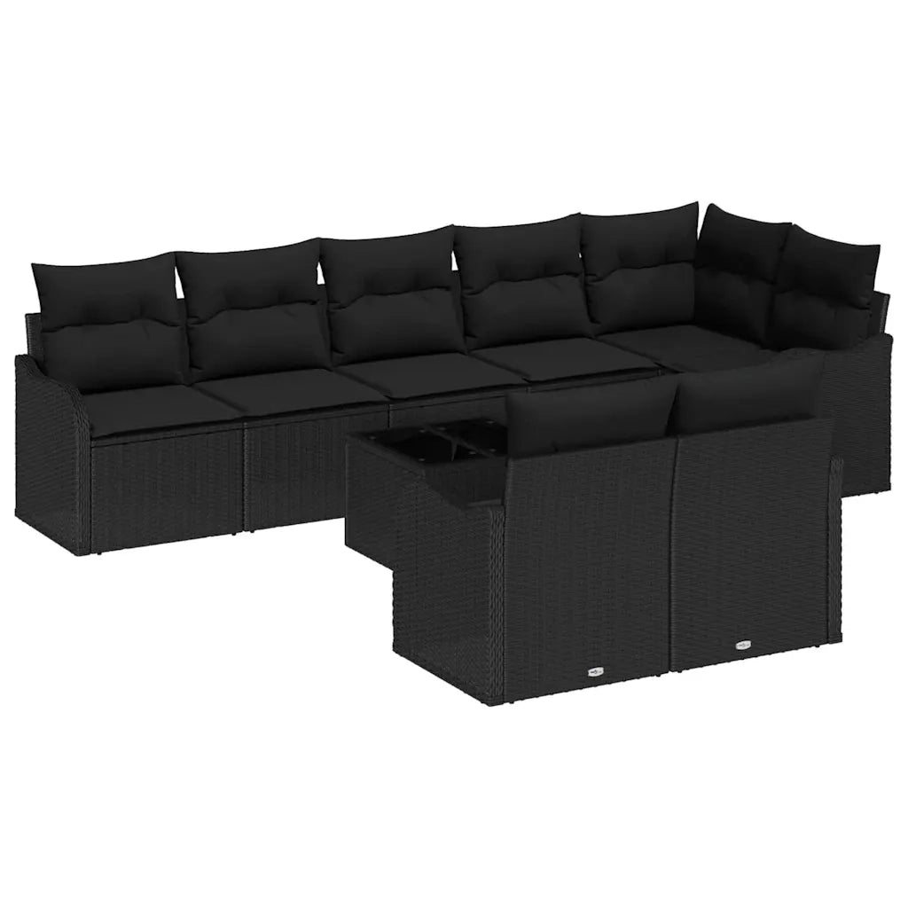Set Divano da Giardino con archiviazione 9 pcs Nero polyrattan