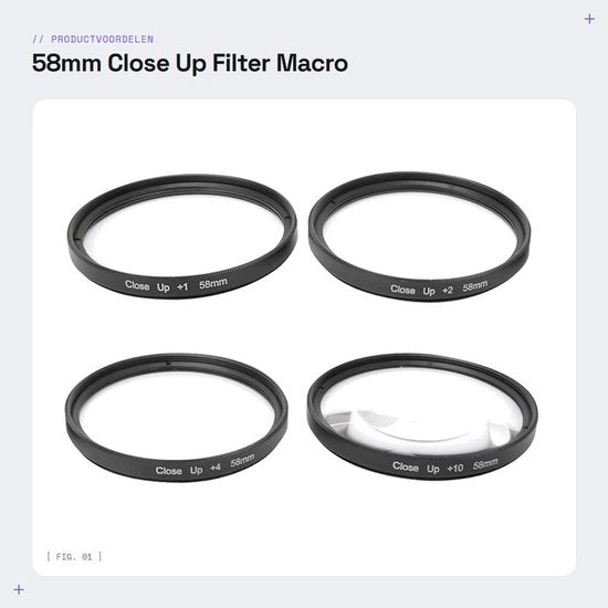 Kit di filtro ottico per macro - Filtro close-up 58mm - Set di filtri per lenti - Ottico in vetro - Accessorio per fotocamera - Set 1/2/4/10