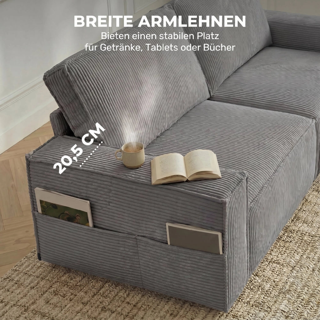 Divano 3 posti 218 cm ¨C Xylo ¨C Tessuto velluto grigio chiaro con cuscini